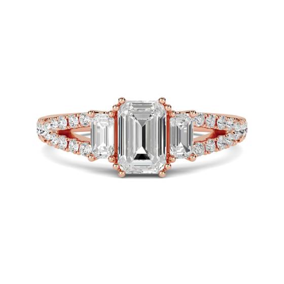 Moderner Smaragd-Naturdiamant-Ring mit 2,00 ct SI1/G, geteilter Schulterfassung