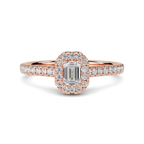 Smaragd- und Runddiamant-Halo-Ring