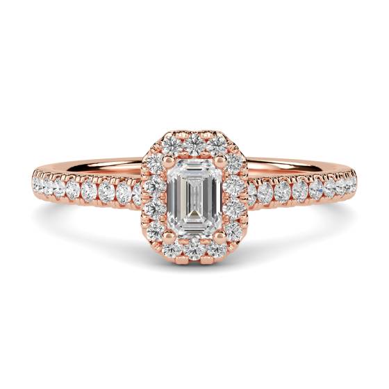 Smaragd- und Runddiamant-Halo-Ring