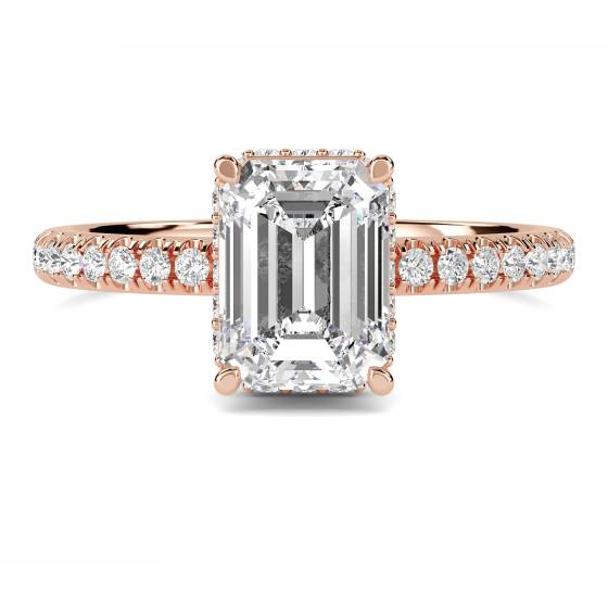 Smaragd-Diamant-Ring mit verstecktem Halo-Schulterteil