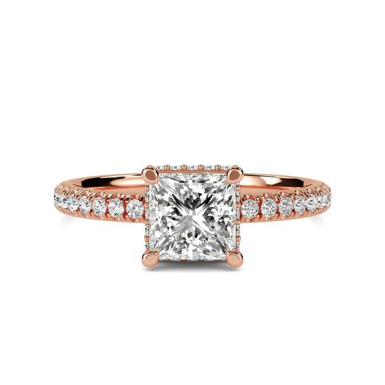 Prinzessinnen-Diamant-Ring mit verstecktem Halo-Schulterteil