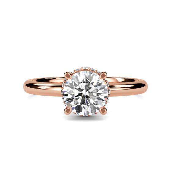 Runder Diamantring mit niedrigem Fassungsrand und verstecktem Halo