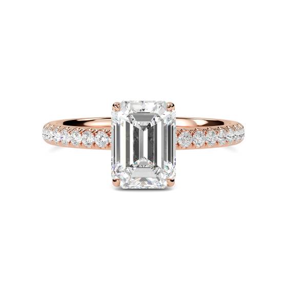 Smaragd-Diamant-Ring mit hohem, verstecktem Halo-Schulterfassung