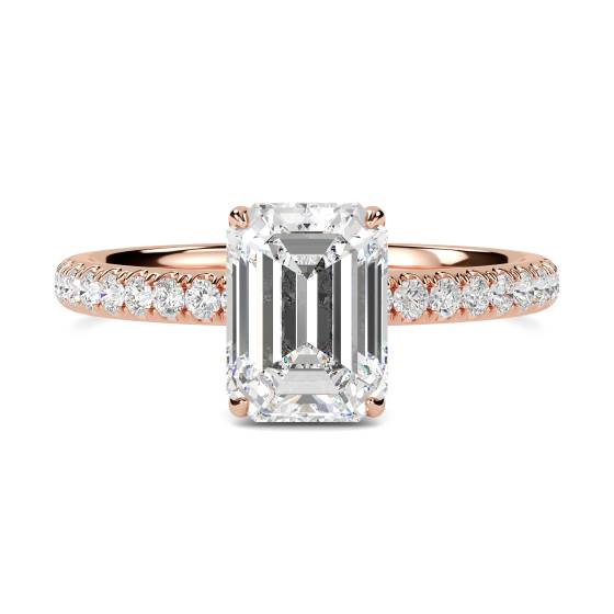 Smaragd-Diamant-Ring mit hohem, verstecktem Halo-Schulterfassung