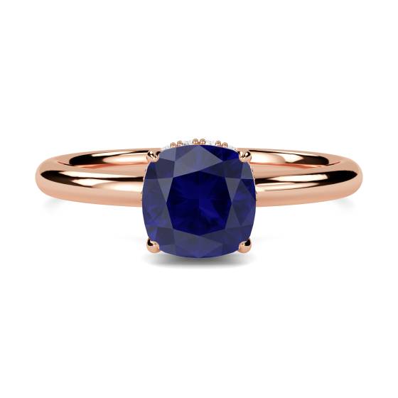Kissenförmiger blauer Saphir-Halo-Ring