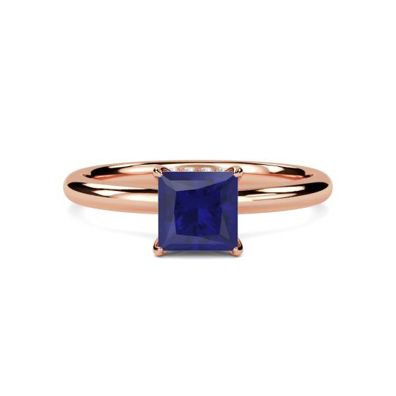 Prinzessinnen-Ring mit blauem Saphir und Halo-Fassung