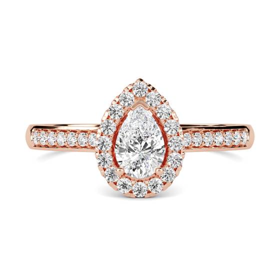 Birnenförmiger Diamantring mit Halo-Schulterfassung