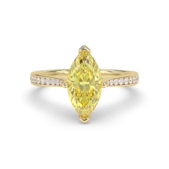 Ring mit gelbem Marquise-Diamanten und Halo-Schulterfassung
