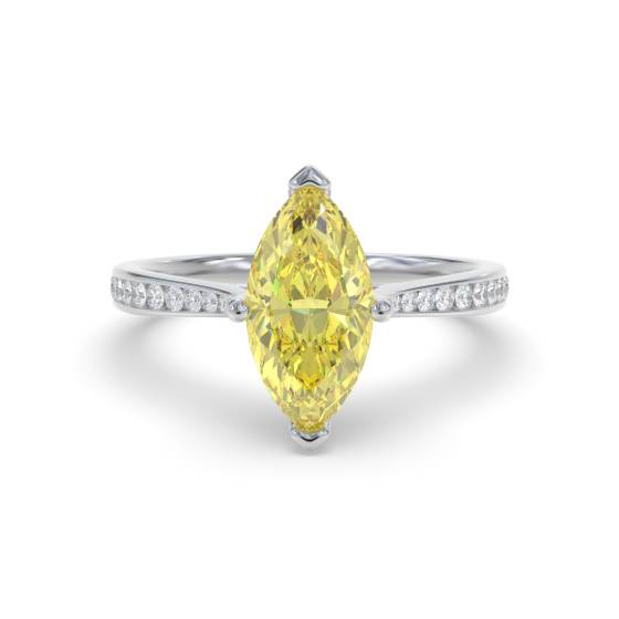 Ring mit gelbem Marquise-Diamanten und Halo-Schulterfassung