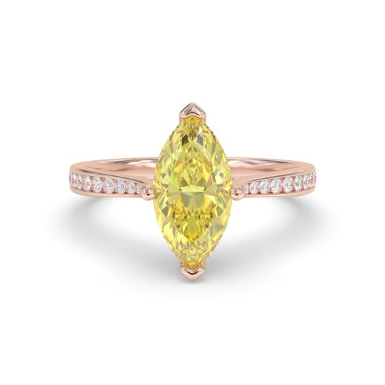 Ring mit gelbem Marquise-Diamanten und Halo-Schulterfassung