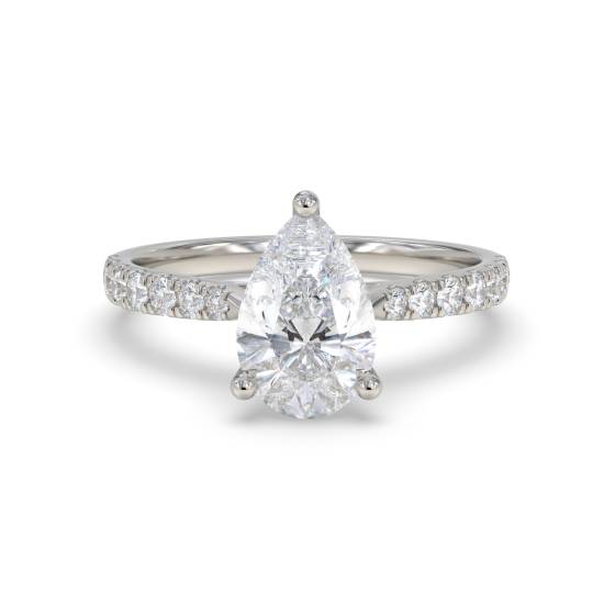 Verlobungsring mit birnenförmigem Schulterstück und Diamanten