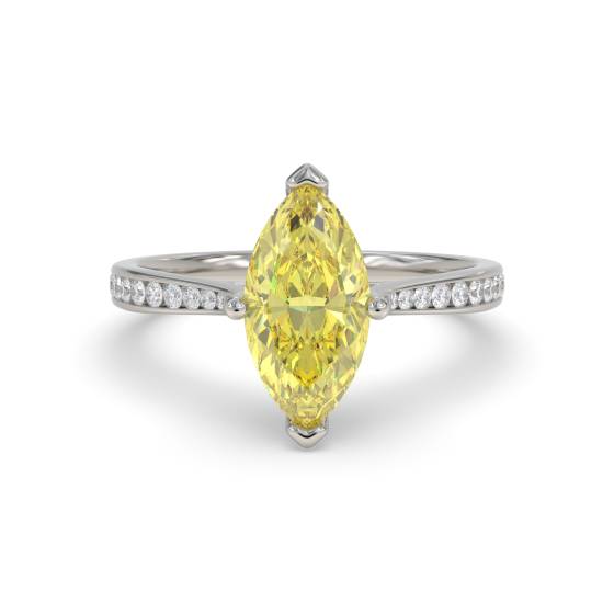 Ring mit gelbem Marquise-Diamanten und Halo-Schulterfassung