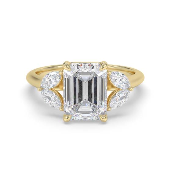 Smaragd- und Marquise-Diamant-5-Stein-Ring