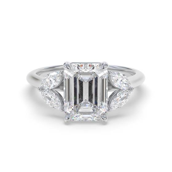 Smaragd- und Marquise-Diamant-5-Stein-Ring