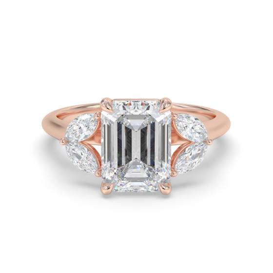 Smaragd- und Marquise-Diamant-5-Stein-Ring