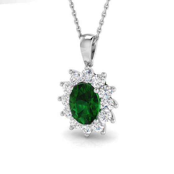 Anhänger mit ovalem grünem Smaragd und rundem, im Labor gezüchtetem Diamanten