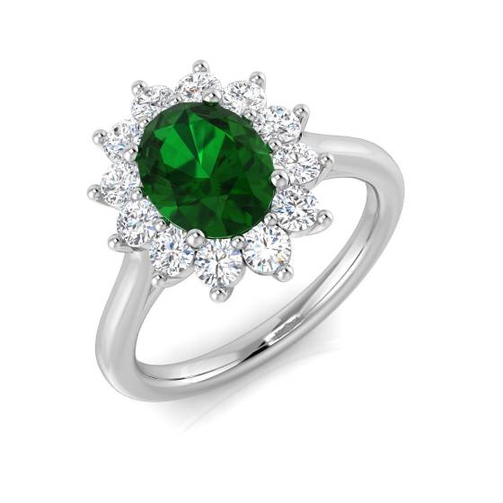 Ring mit ovalem grünem Smaragd und rundem, im Labor gezüchtetem Diamanten