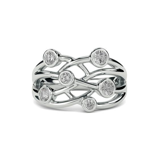 Criss Cross Round Diamond Bezel Set Bubble Designer Dress Ring