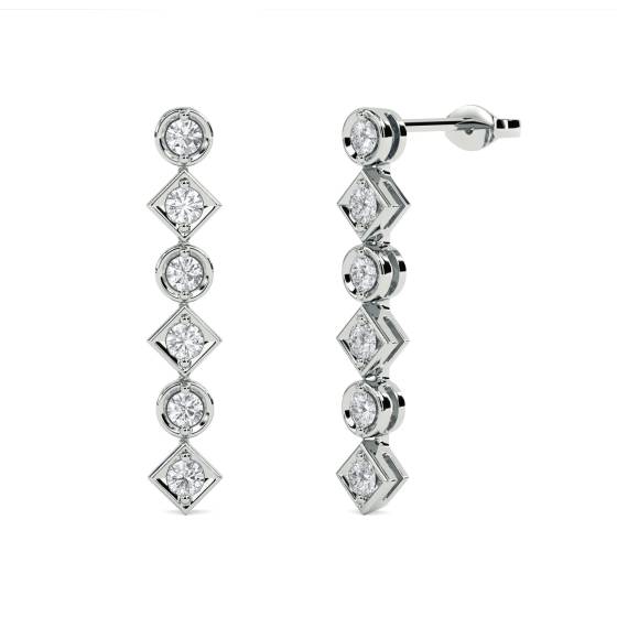 Modern Round Diamond Drop Earrings
