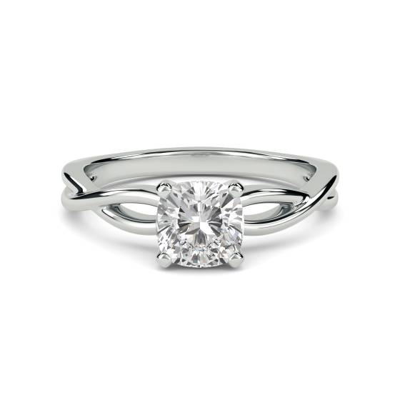 Verlobungsring mit Infinity Love Swirl Kissenschliff und Diamanten