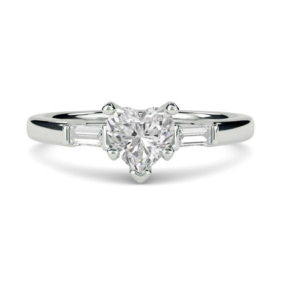 Moderner Herz- und Baguette-Diamant-Trilogie-Ring