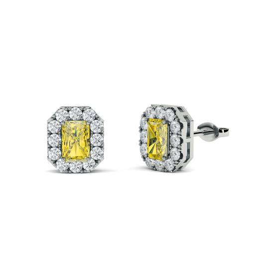 Ohrringe mit gelbem, strahlendem Diamant-Halo