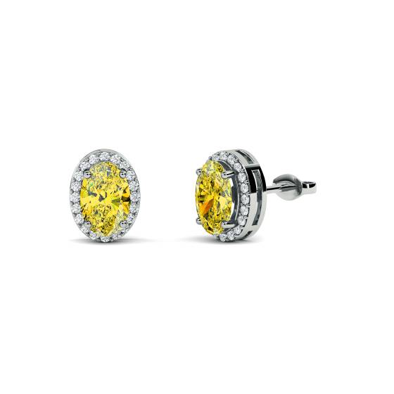 Ohrringe mit ovalem gelbem Diamant-Halo