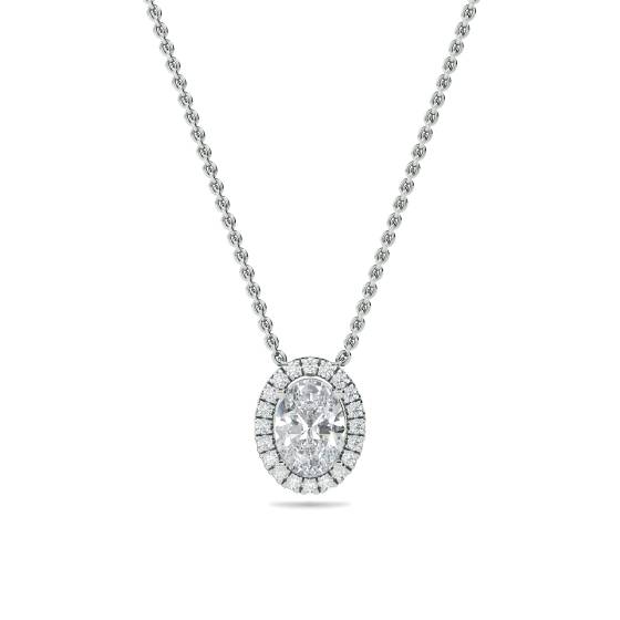 Ovaler Diamantanhänger mit Halo-Fassung
