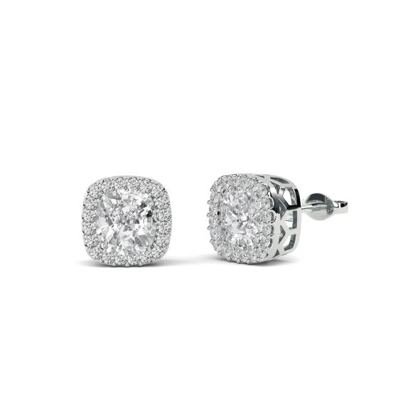Ohrringe mit Kissen-Diamanten und einzelnem Halo