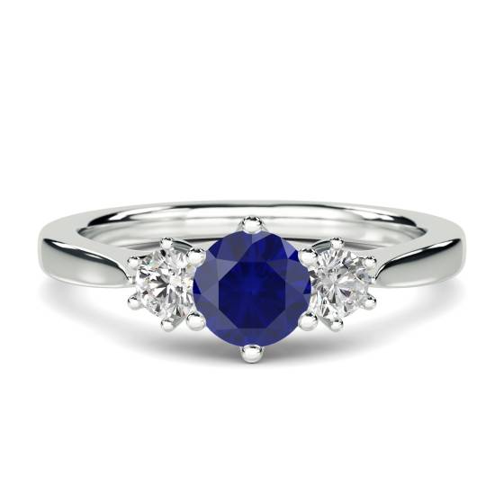 Eleganter Trilogie-Ring aus blauem Saphir und Diamanten