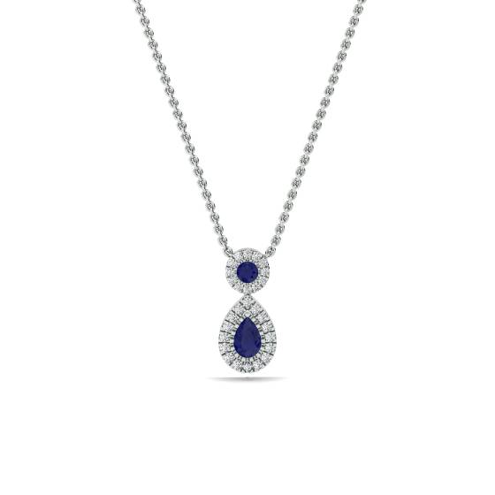 Tropfenanhänger mit blauem Saphir und Diamant-Halo