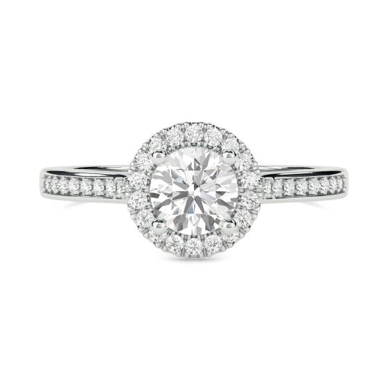 Runder Diamantring mit einzelner Halo-Fassung an der Schulter