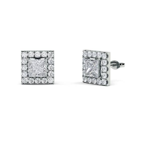 Prinzessinnen-Diamant-Ohrringe mit einzelnem Halo