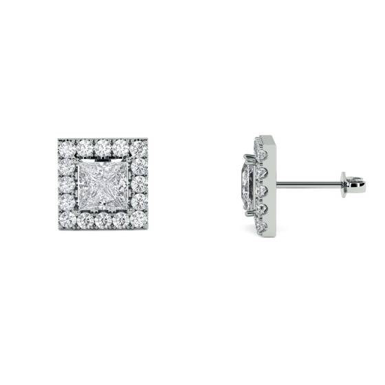 0,30 ct Prinzessdiamant-Ohrringe mit Halo-Fassung