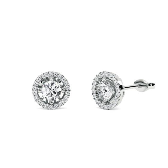 Ohrringe mit rundem Diamanten und einzelnem Halo
