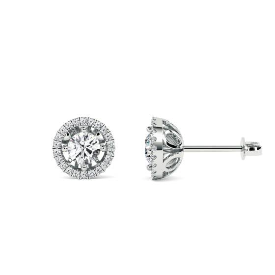 Ohrringe mit einem einzelnen Halo und rundem Diamanten (0,30 ct).