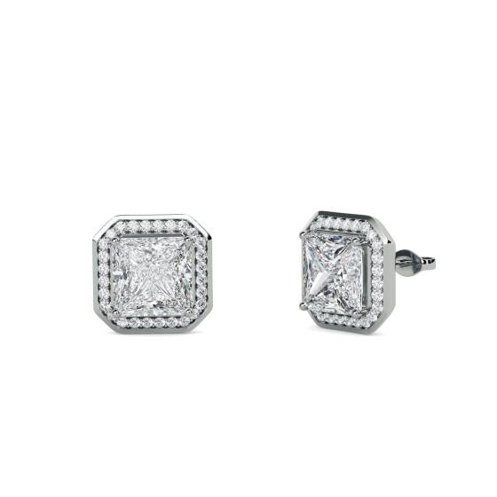 Prinzessinnen-Diamant-Ohrringe mit einzelnem Halo