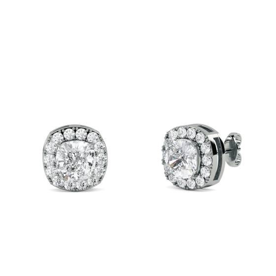 Ohrringe mit Kissen-Diamanten und einzelnem Halo