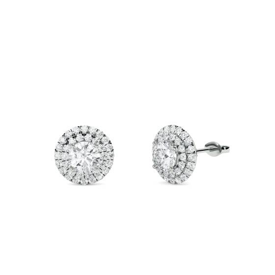 Ohrringe mit rundem Diamanten und doppeltem Halo