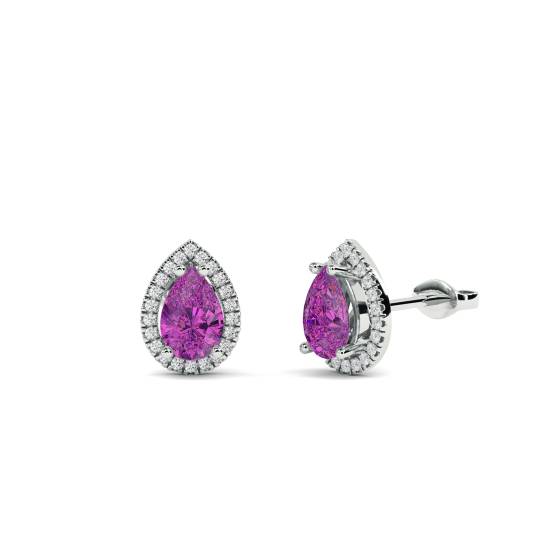 Birnenförmige Ohrringe mit rosa Saphiren und Diamanten