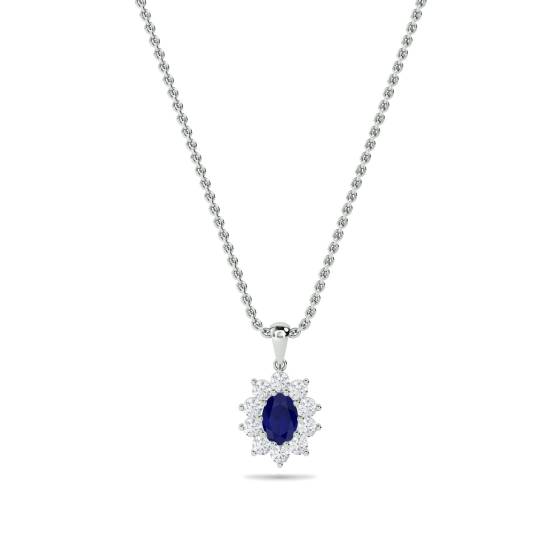 Ovaler Anhänger aus blauem Saphir und Diamanten