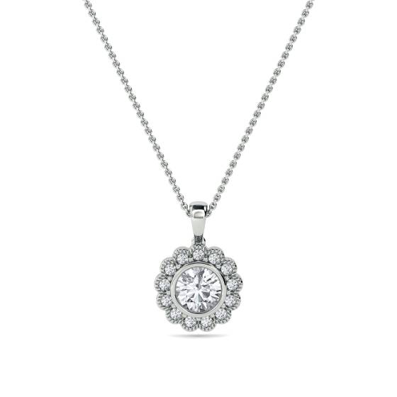 Anhänger mit rundem Diamanten (0,50 ct) und Halo-Fassung