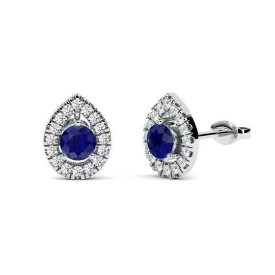 Runde Ohrringe mit blauem Saphir und Diamanten
