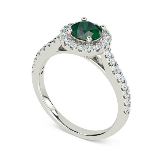 Ring mit 1,10 ct Smaragd und rundem Diamant-Halo