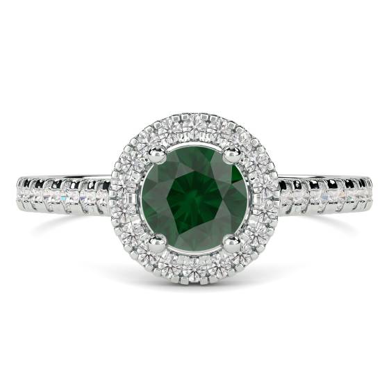 Smaragdring mit Halo-Fassung (1,10 ct, VS/F-G) und natürlichen Diamanten