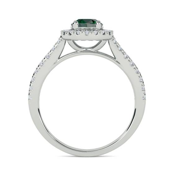 Ring mit 1,10 ct Smaragd und rundem Diamant-Halo