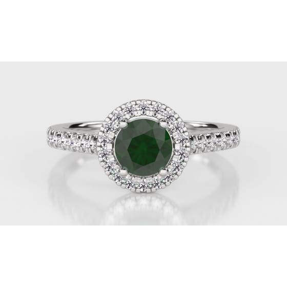 Ring mit 1,10 ct Smaragd und rundem Diamant-Halo