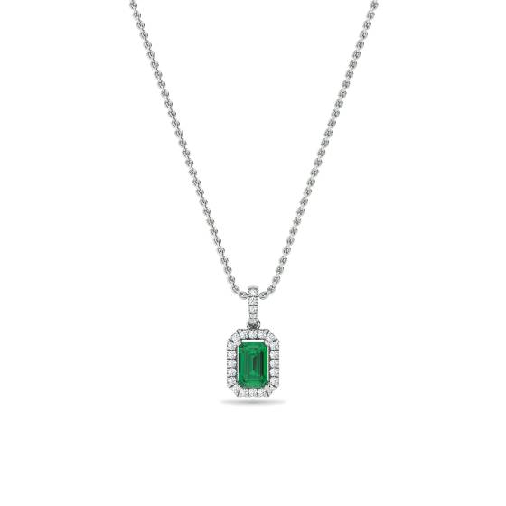 Grüner Smaragd- und Diamant-Halo-Anhänger