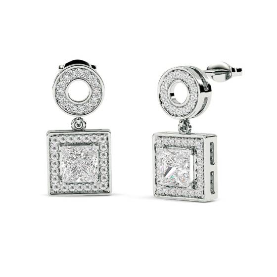 Prinzessinnen-Diamant-Ohrringe mit einzelnem Halo