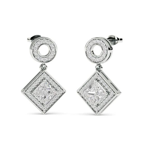 Prinzessinnen-Diamant-Ohrringe mit einzelnem Halo